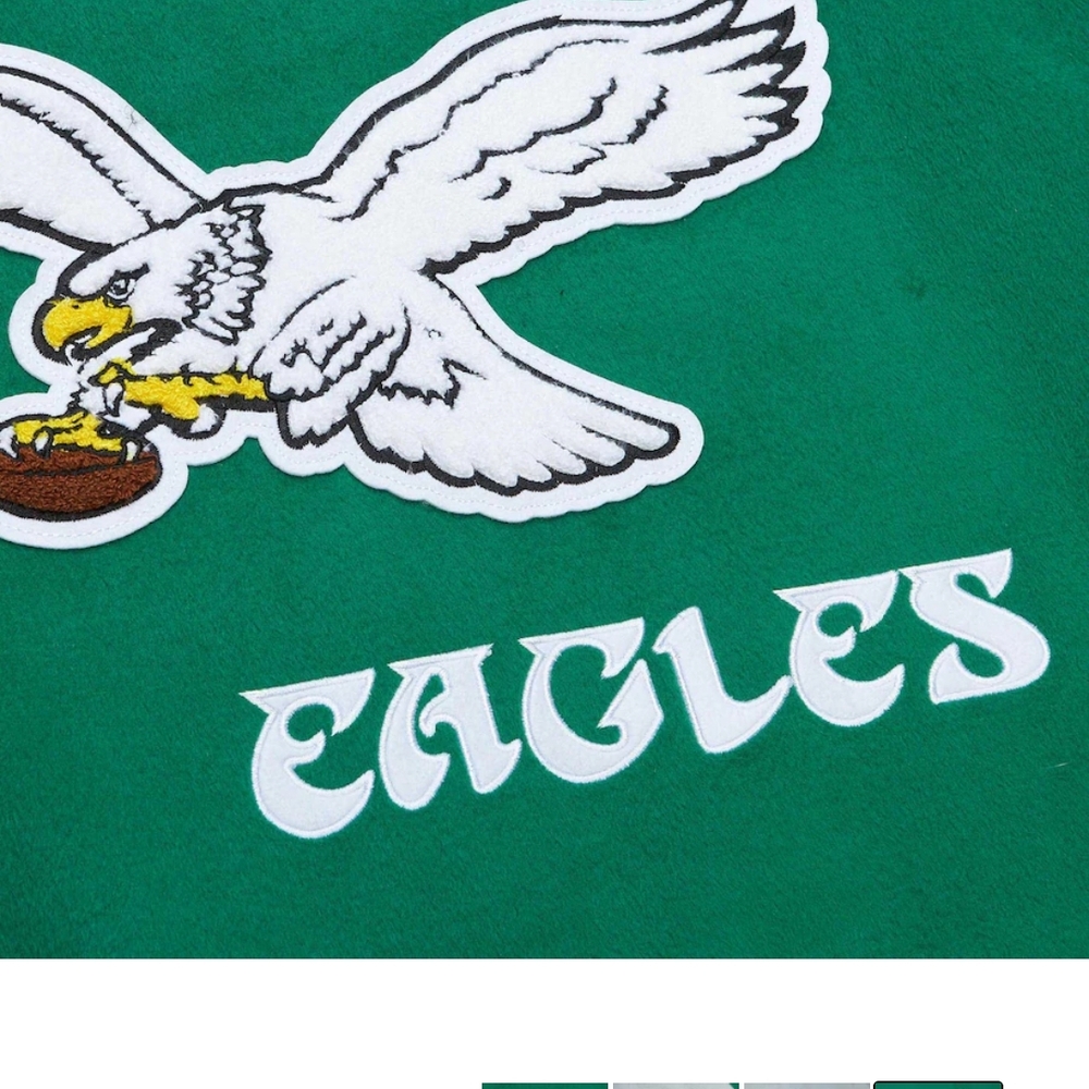 Mitchell & Ness Green and Gray Philadelphia Eagles Varsity Jacket - Picture 4 of 15